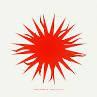 a red sunburst on a white background